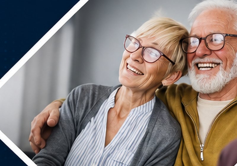 Pareja de adultos mayores sonriendo, trámite de pensión